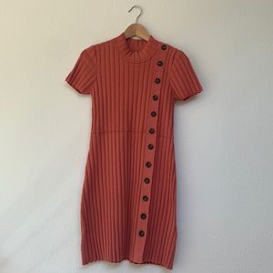 Free People Lottie Ribbed Button Dress Coral